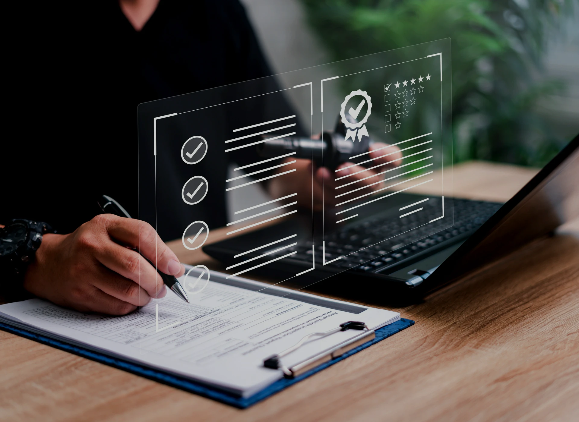 Pracownik piszący na laptopie